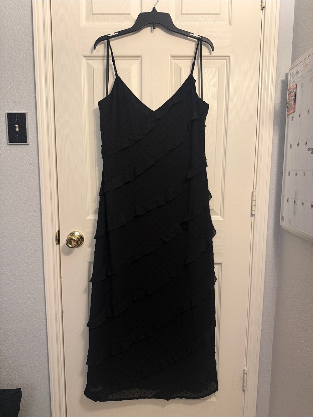 Bardot Black Ruffled V-Neck Midi Dress